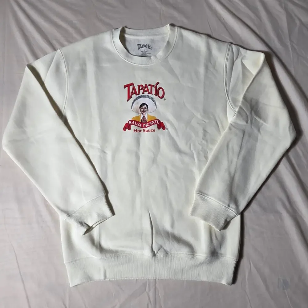 Tapatio Hot Sauce Salsa Picante Graphic Crewneck Sweatshirt Men's Small Cream